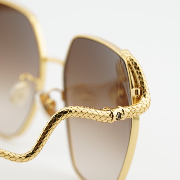Roberto Cavalli SRC035M 0400 Sunglasses Gold Geometric Frame, Grey Lenses